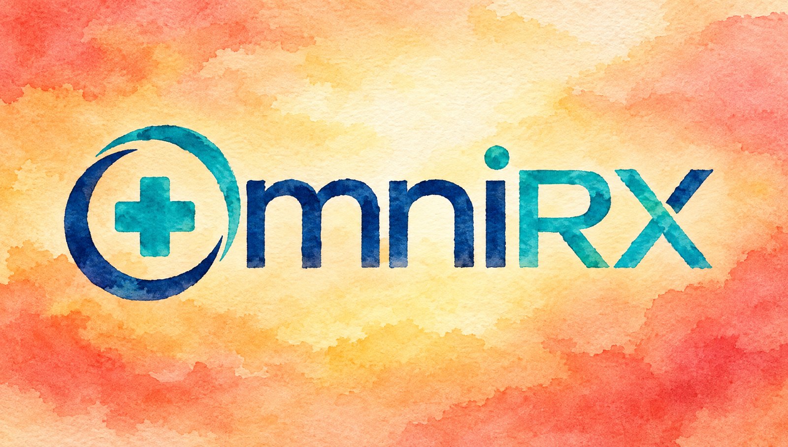 The OmniRX mark in a watercolor wash